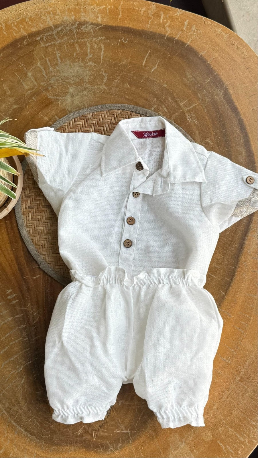 Style Angel - Onesie Collared Rompers with bloomer in white Co-Jute