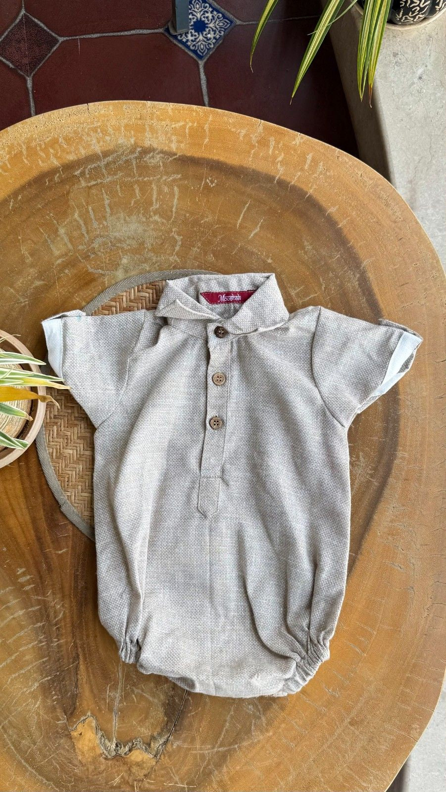 Style Angel - Onesie Collared Rompers with bloomer in beige Co-Jute