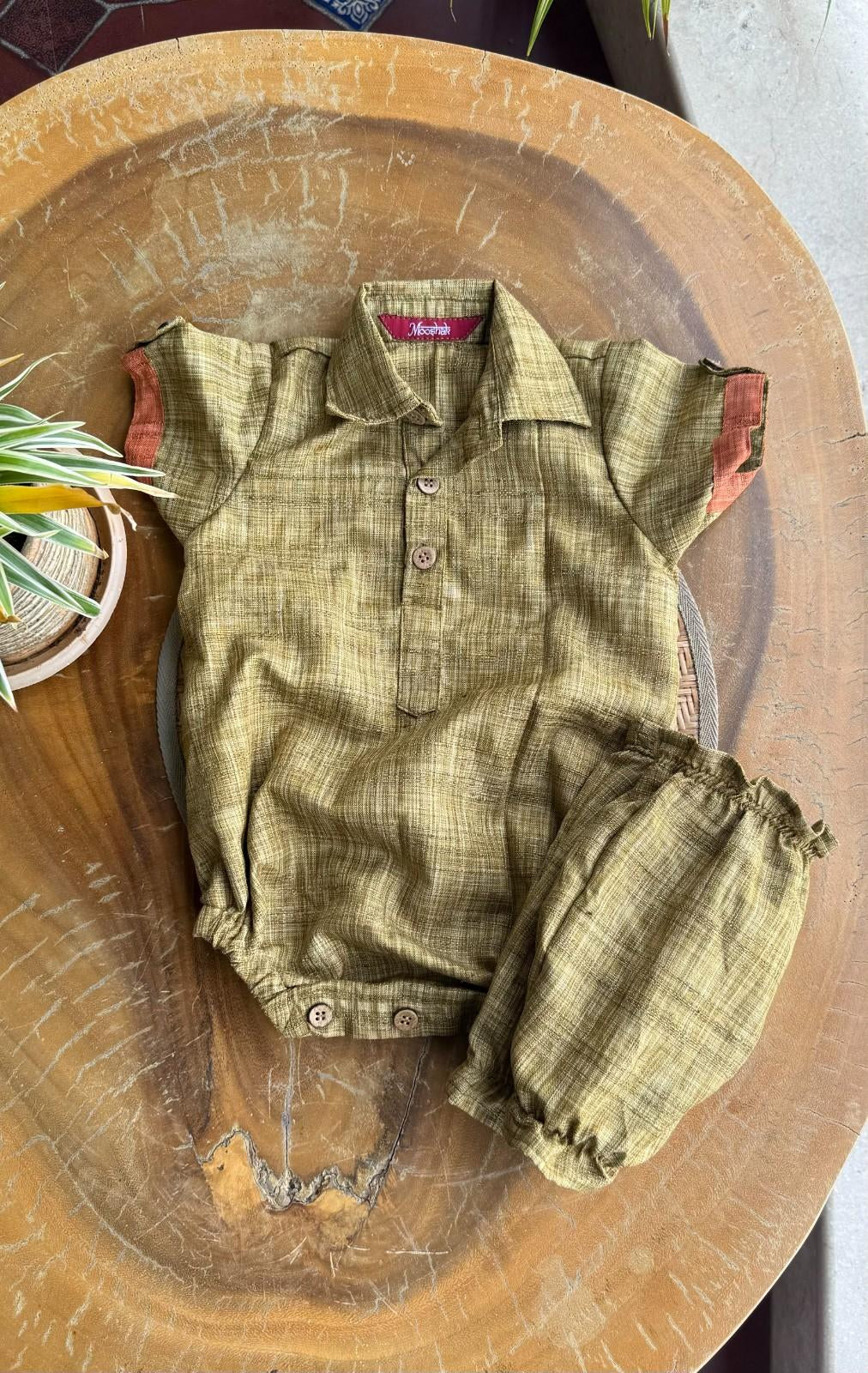 Style Angel - Onesie Collared Rompers with bloomer in olive Co-Jute