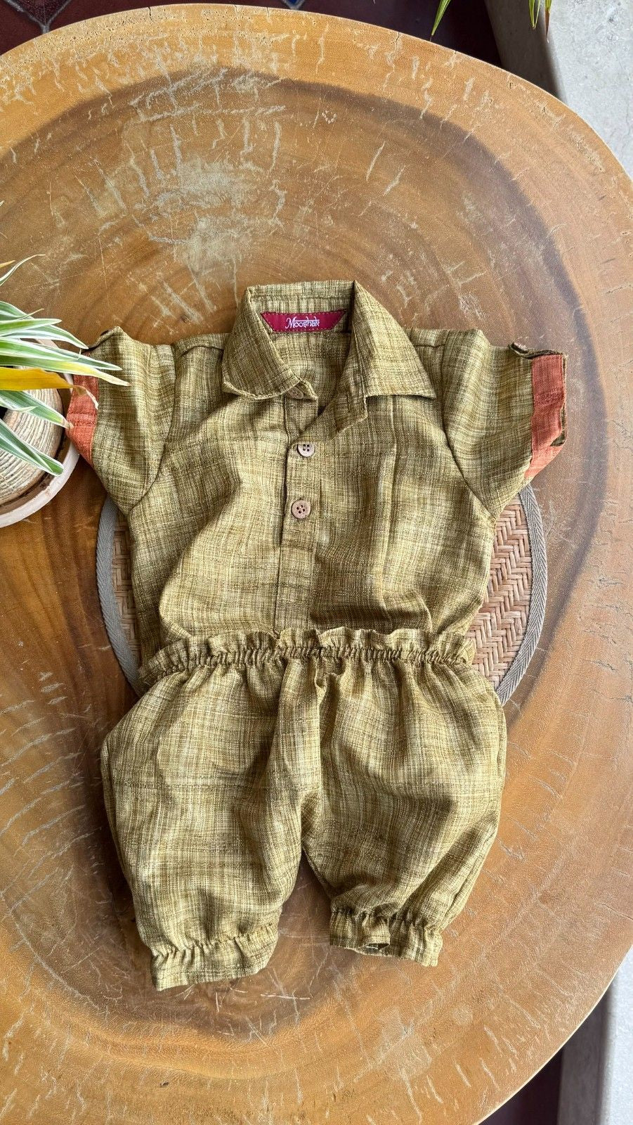 Style Angel - Onesie Collared Rompers with bloomer in olive Co-Jute