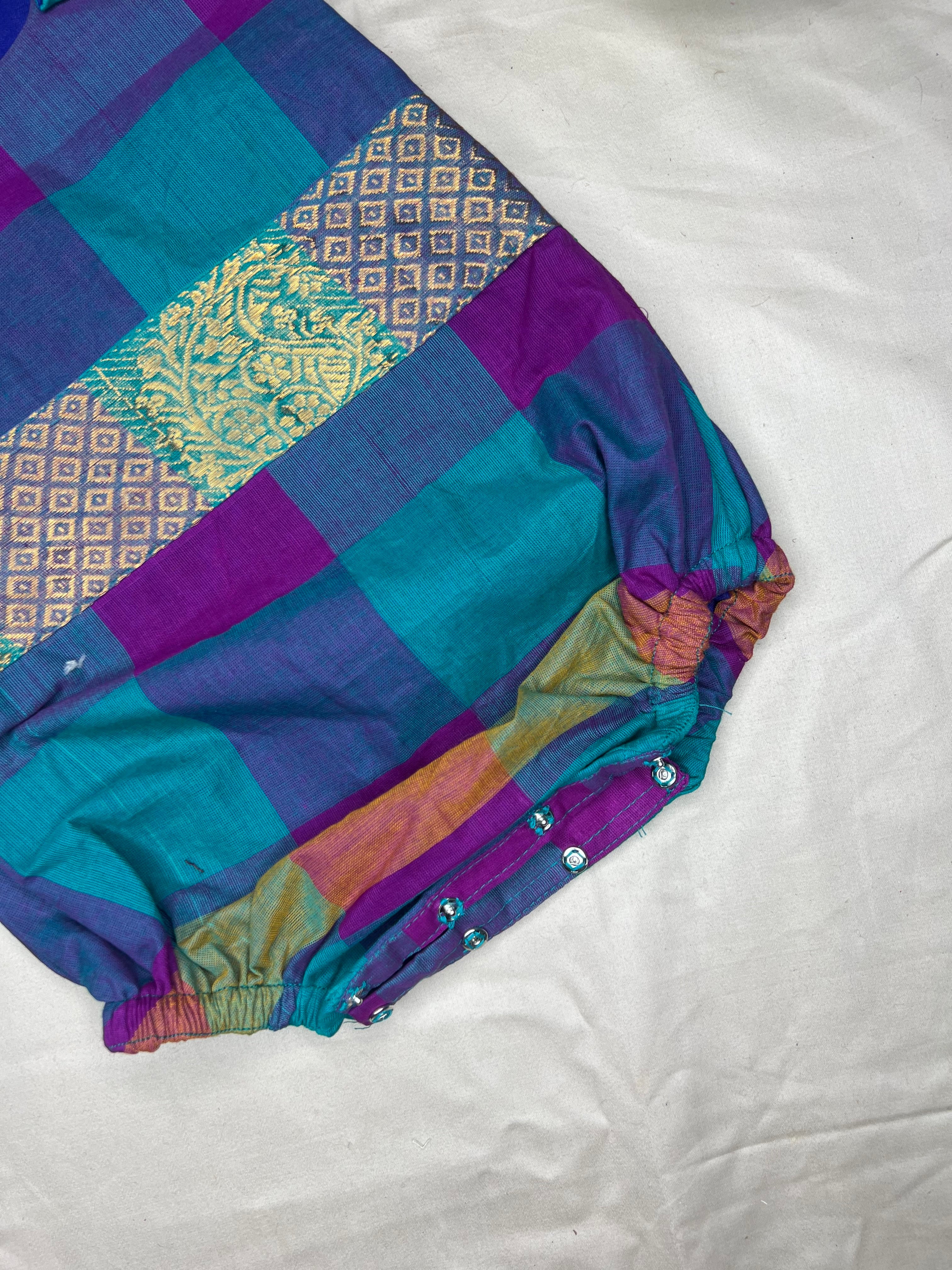 Kattam - Angel Whisper- Onesie Rompers with skirt in Teal with pink chettinad checks cotton