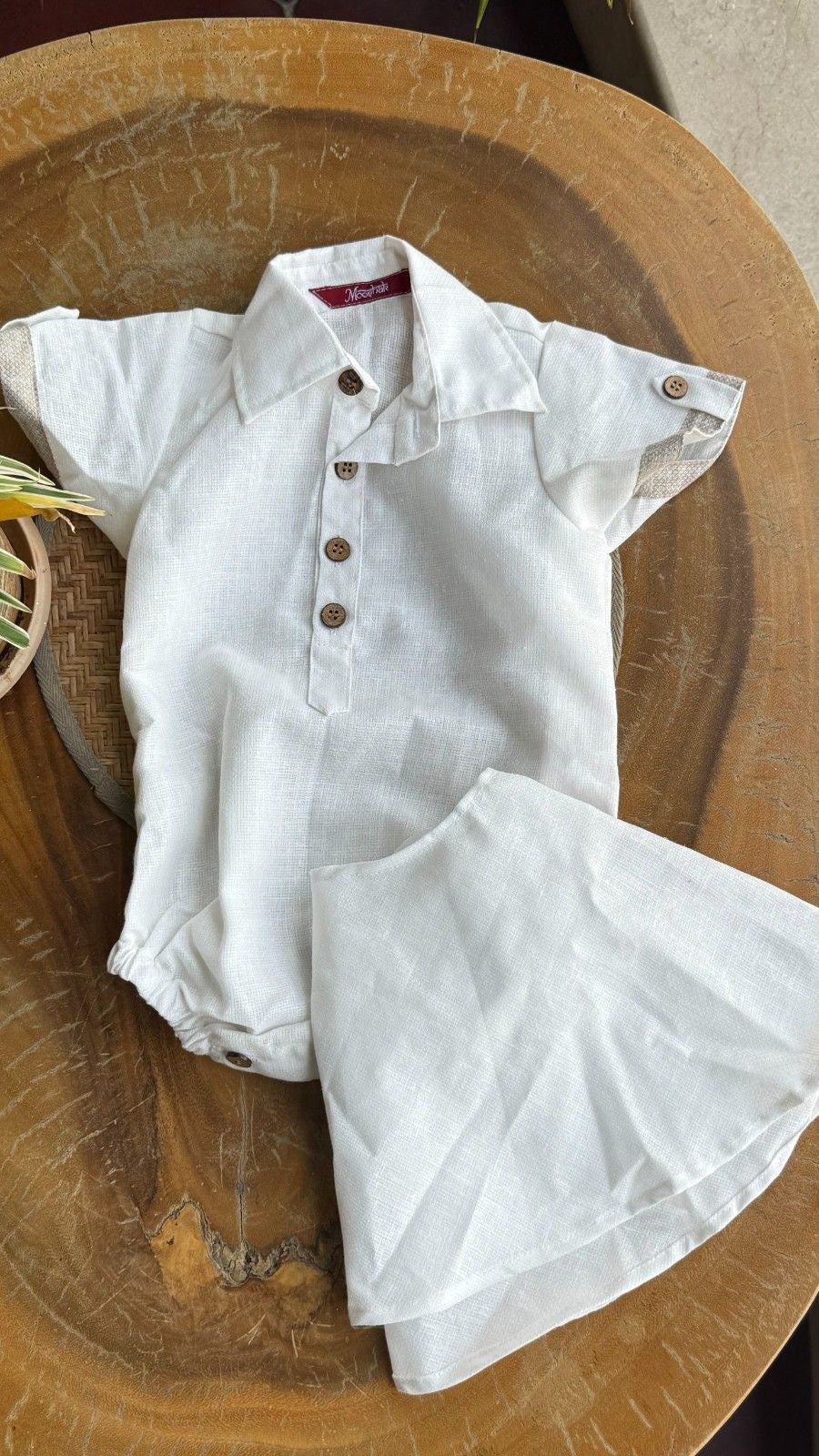 Style Angel - Onesie Collared Rompers with skirt in white Co-Jute