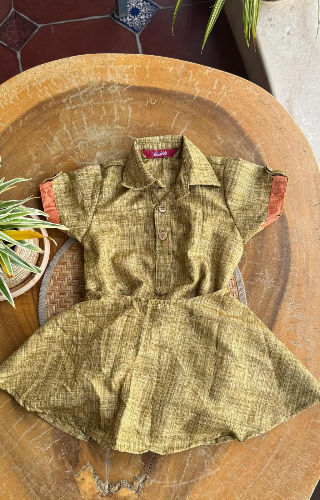 Style Angel - Onesie Collared Rompers with skirt in olive Co-Jute