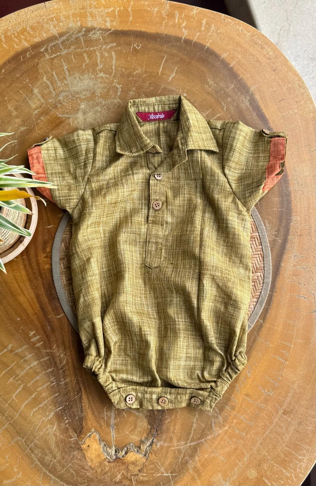 Style Angel - Onesie Collared Rompers with skirt in olive Co-Jute