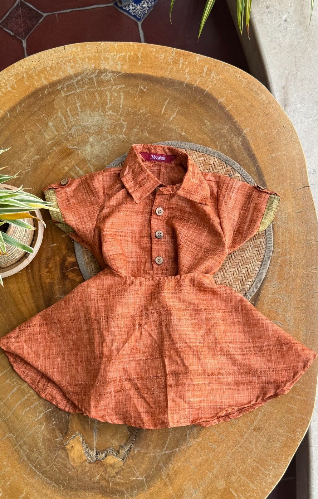 Style Angel - Onesie Collared Rompers with skirt in rust Co-Jute