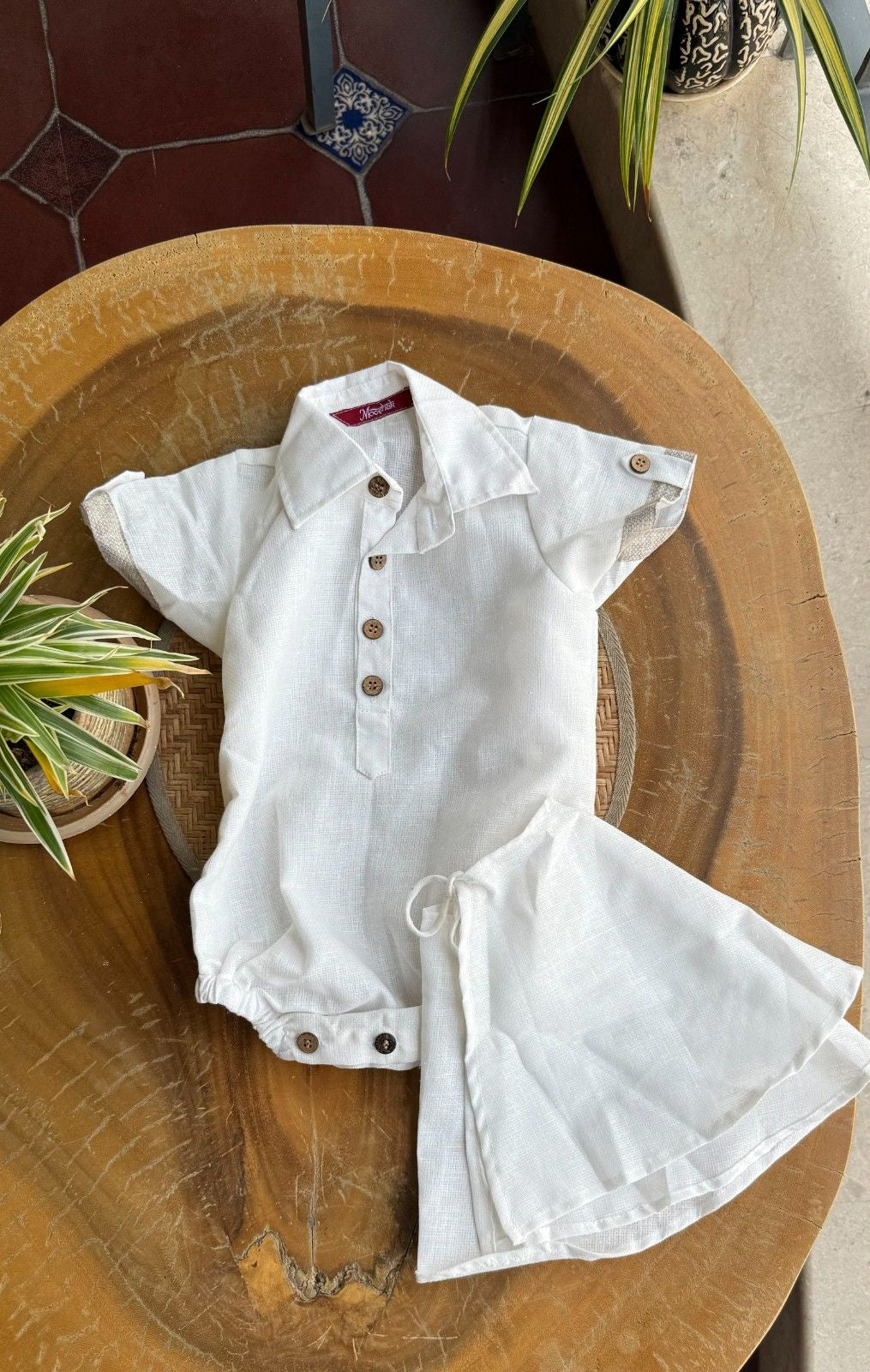 Style Angel - Onesie Collared Rompers with skirt in white Co-Jute