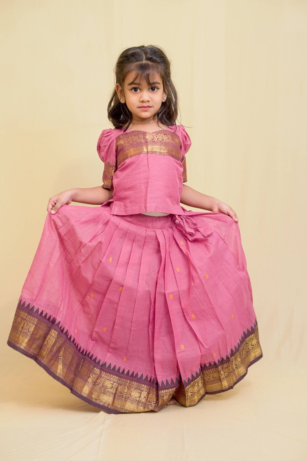 Siya - Pavada sattai in kanchi cotton in Onion pink color