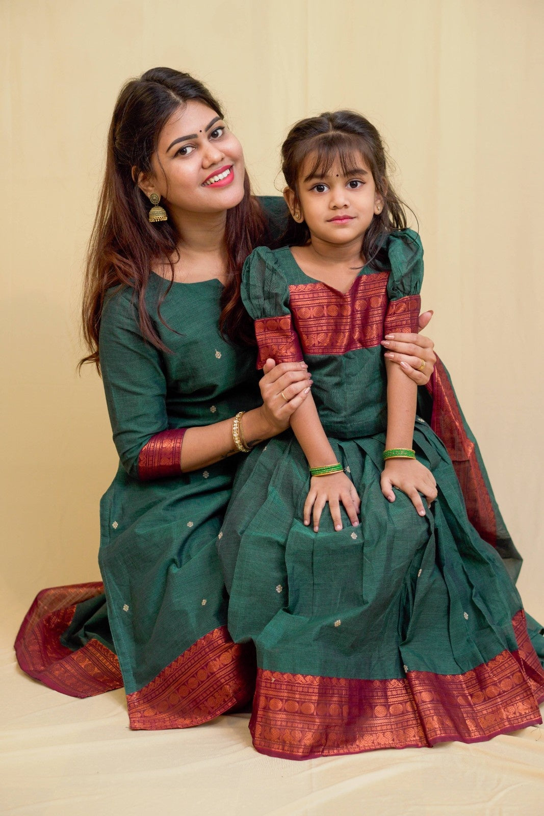 Siya - Pavada sattai in kanchi cotton in Teal color