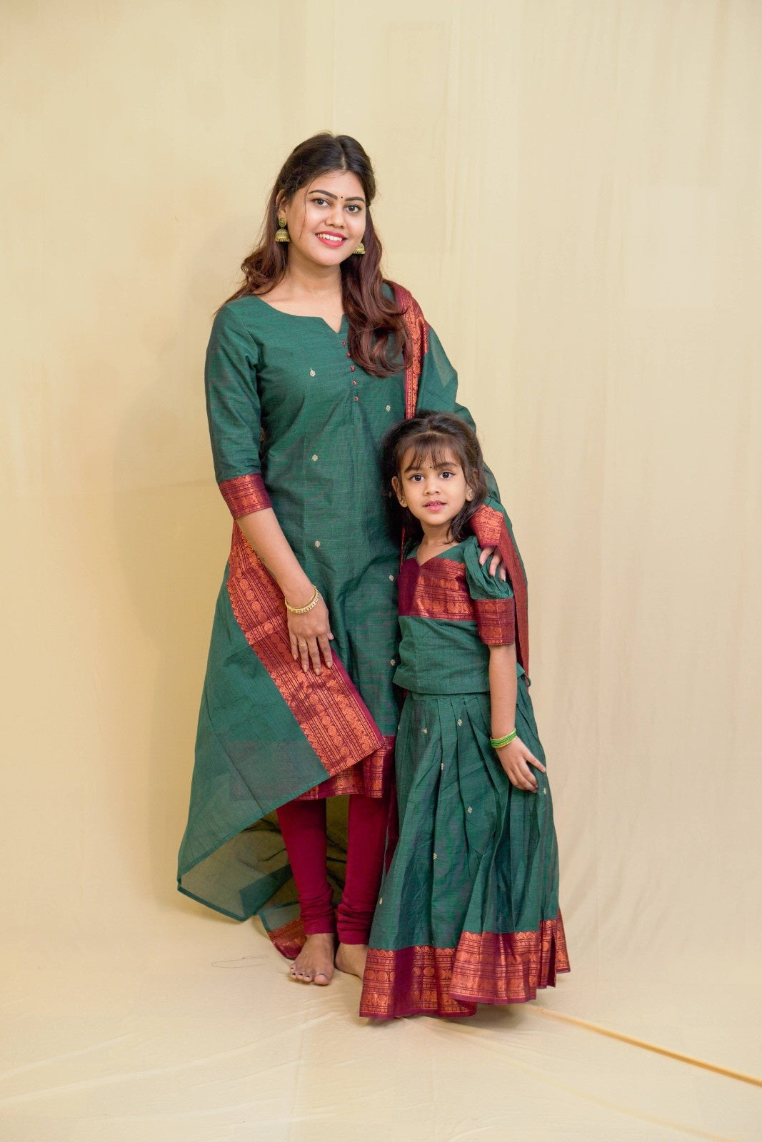 Siya - Pavada sattai in kanchi cotton in Teal color