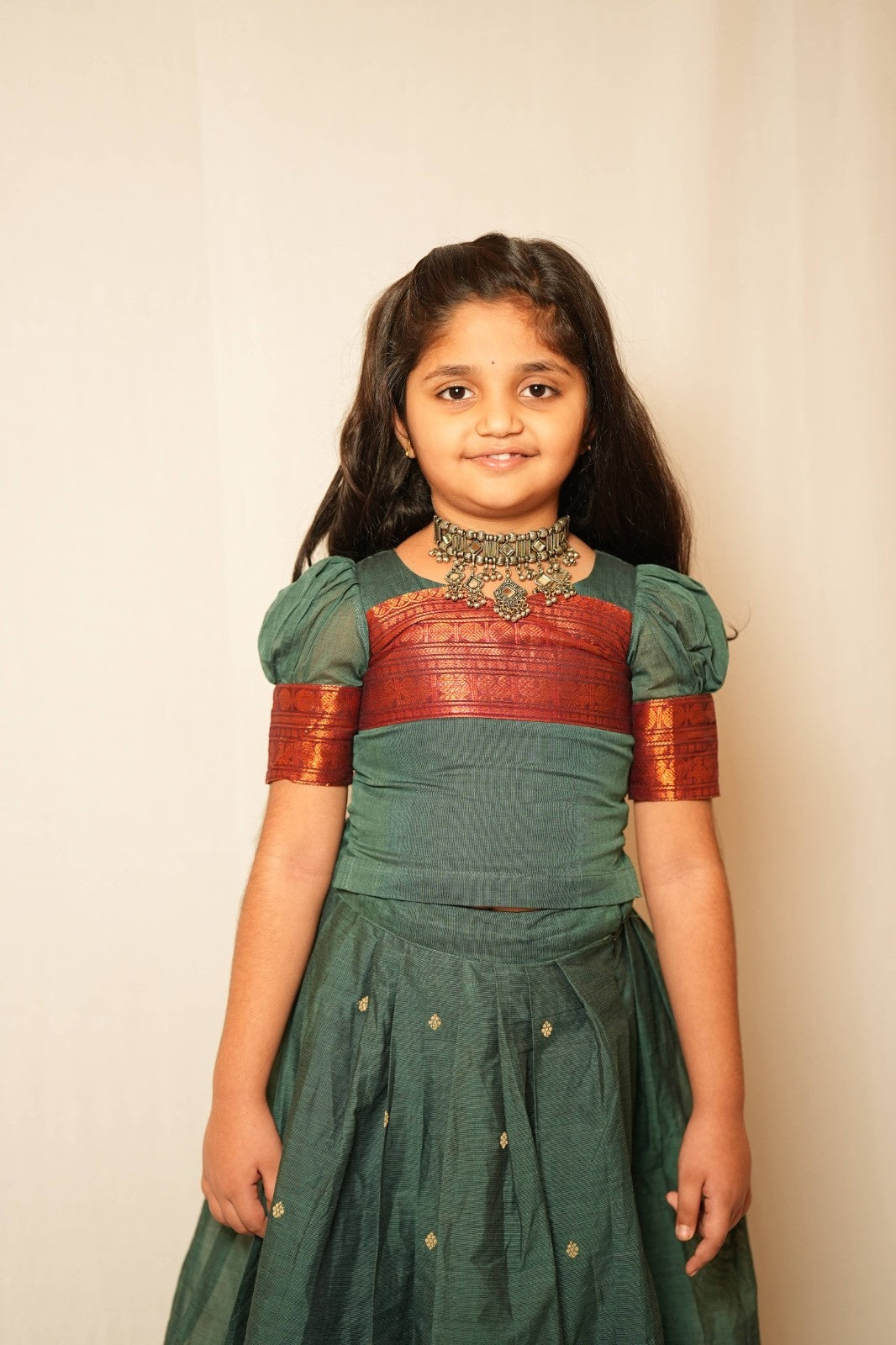 Siya - Pavada sattai in kanchi cotton in Teal color