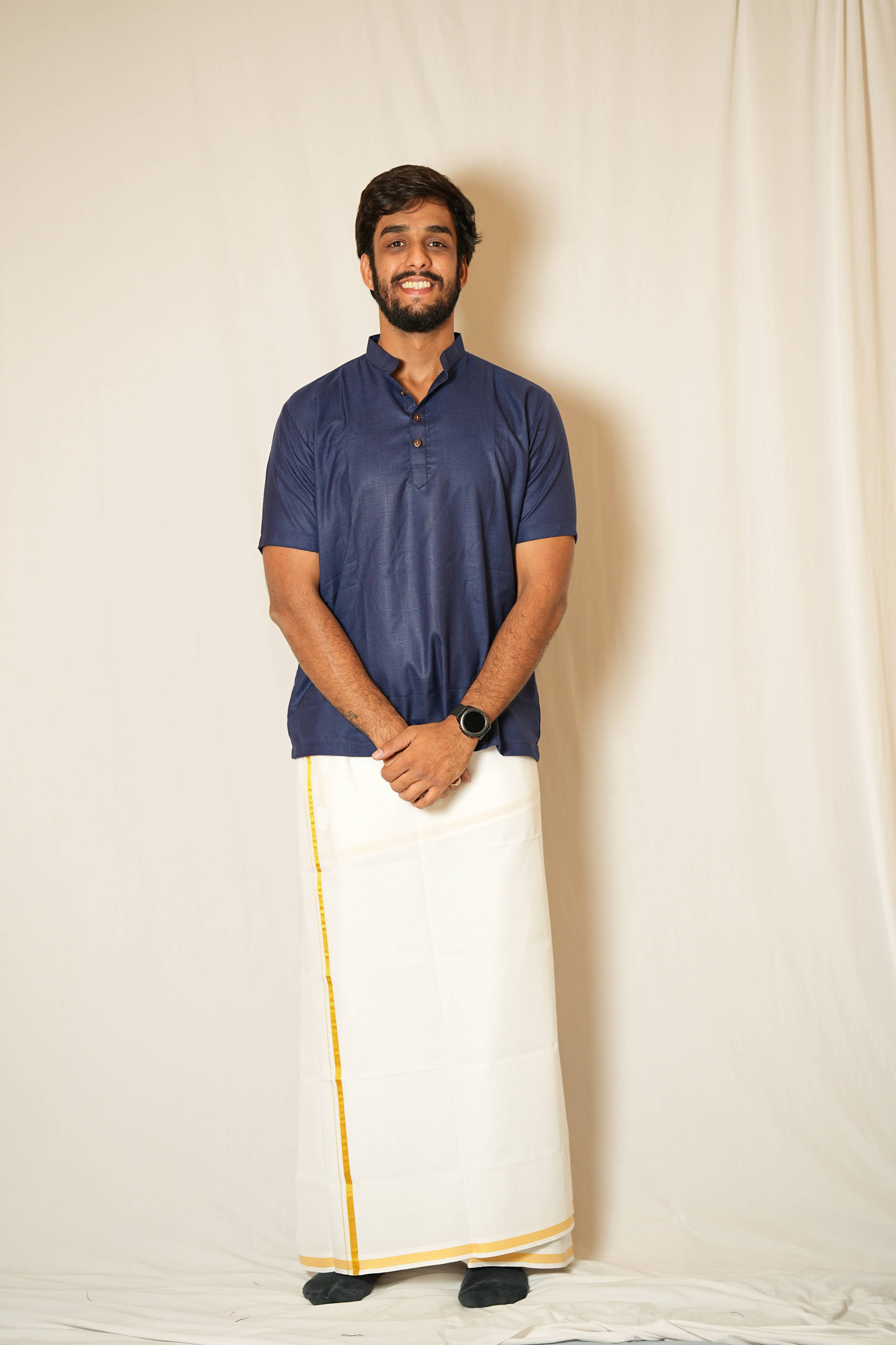 Prithvi - Classic Short Kurta in blue cotton fabric