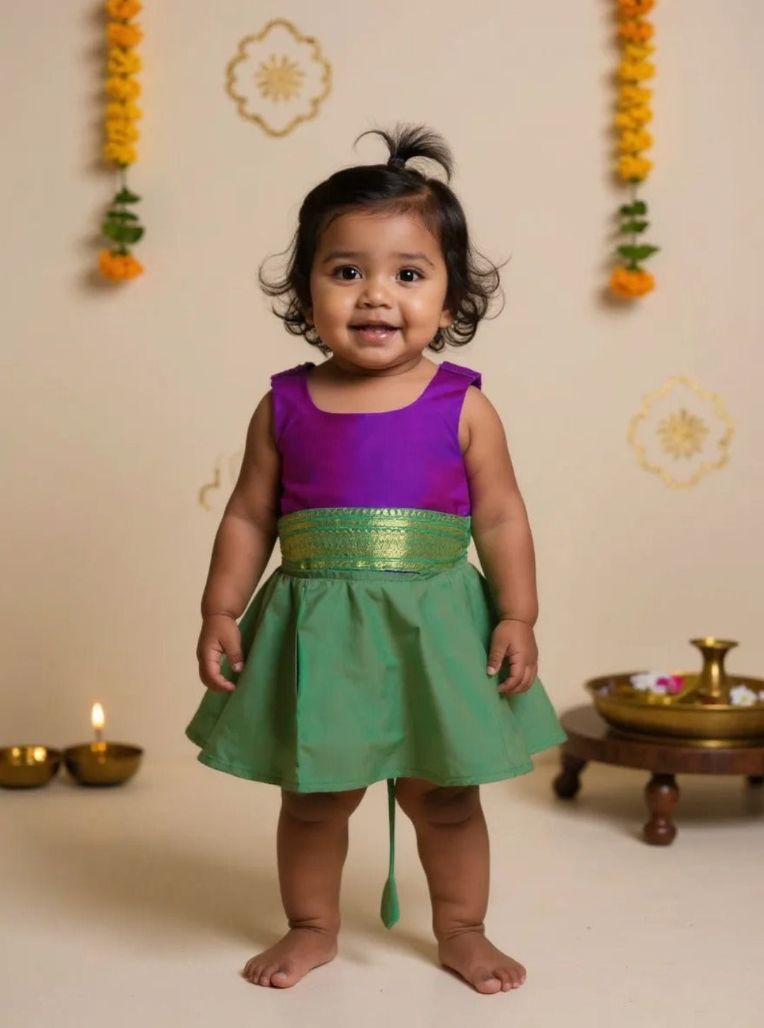 Angel Whisper - Onesie Rompers in Dual shade of purple with green zari