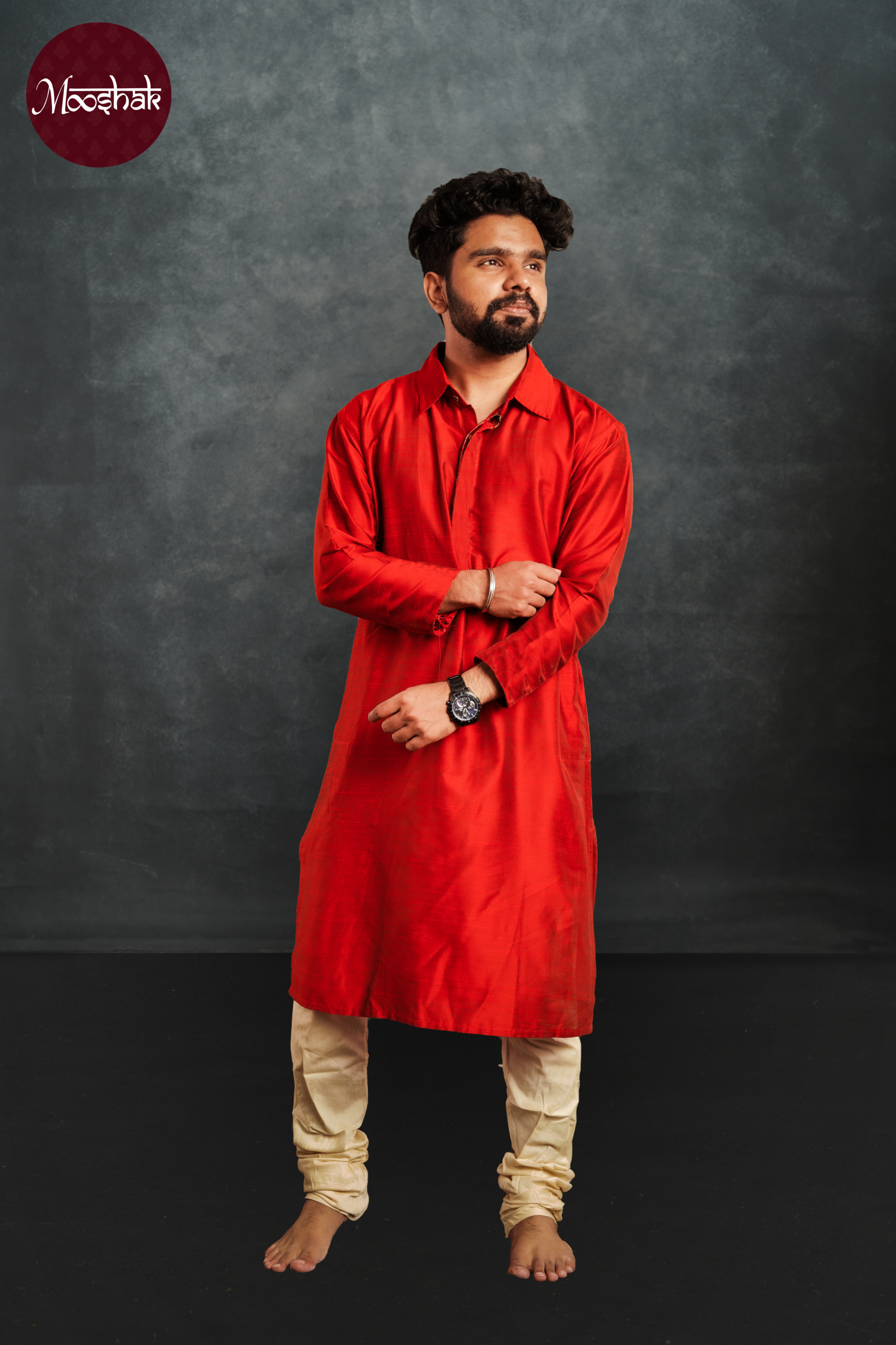 Raahi - Kurta in Red silk cotton