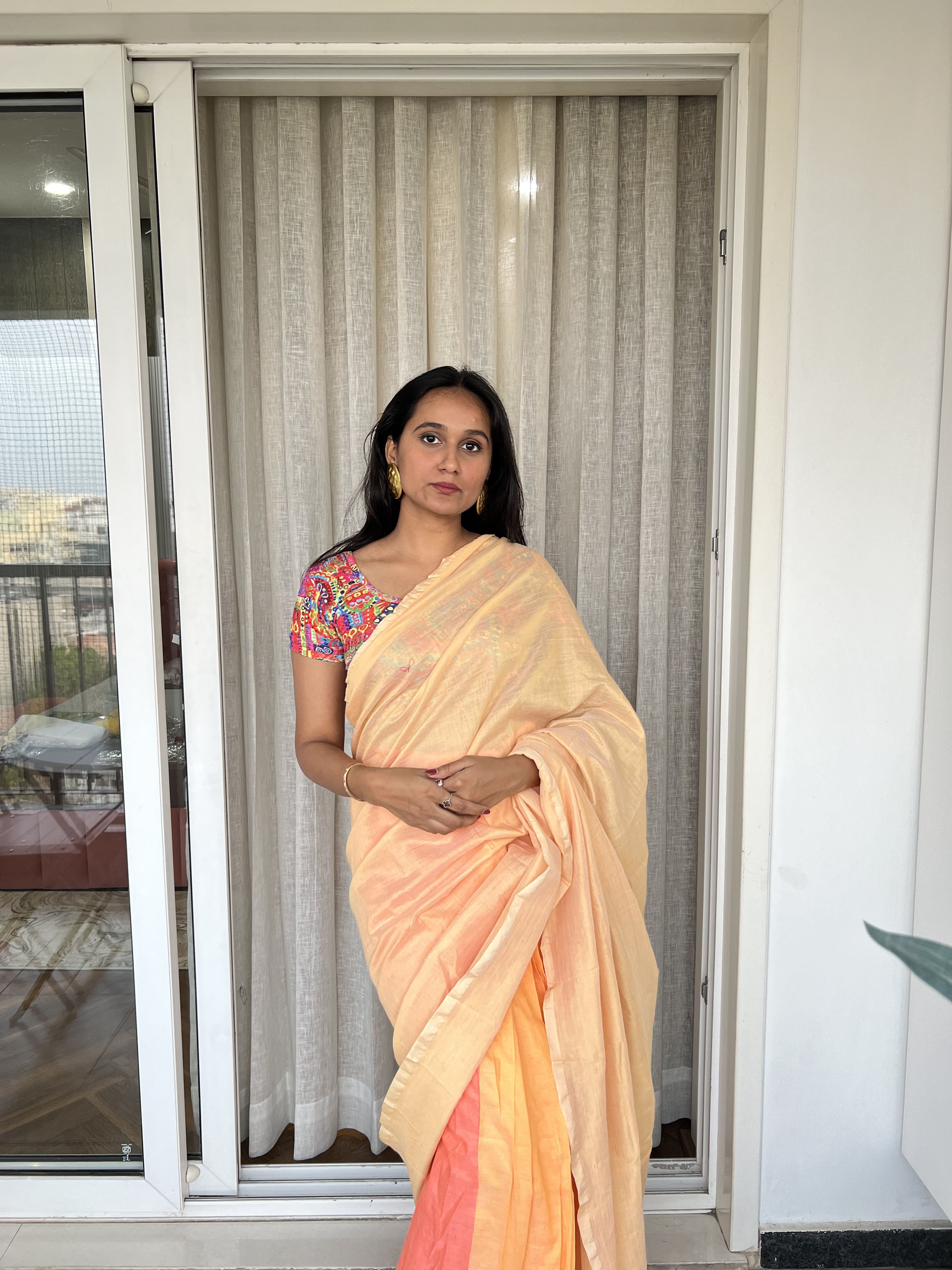 Aanchal - 1 minute Ready-to-wear saree in Peach in Khadi fabric