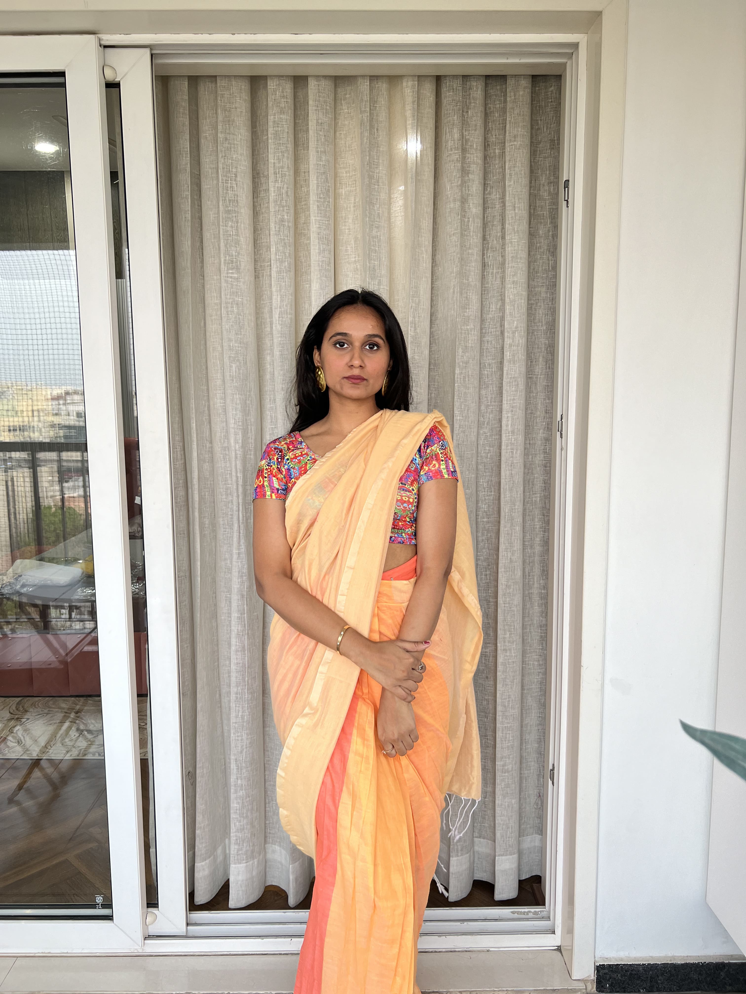 Aanchal - 1 minute Ready-to-wear saree in Peach in Khadi fabric