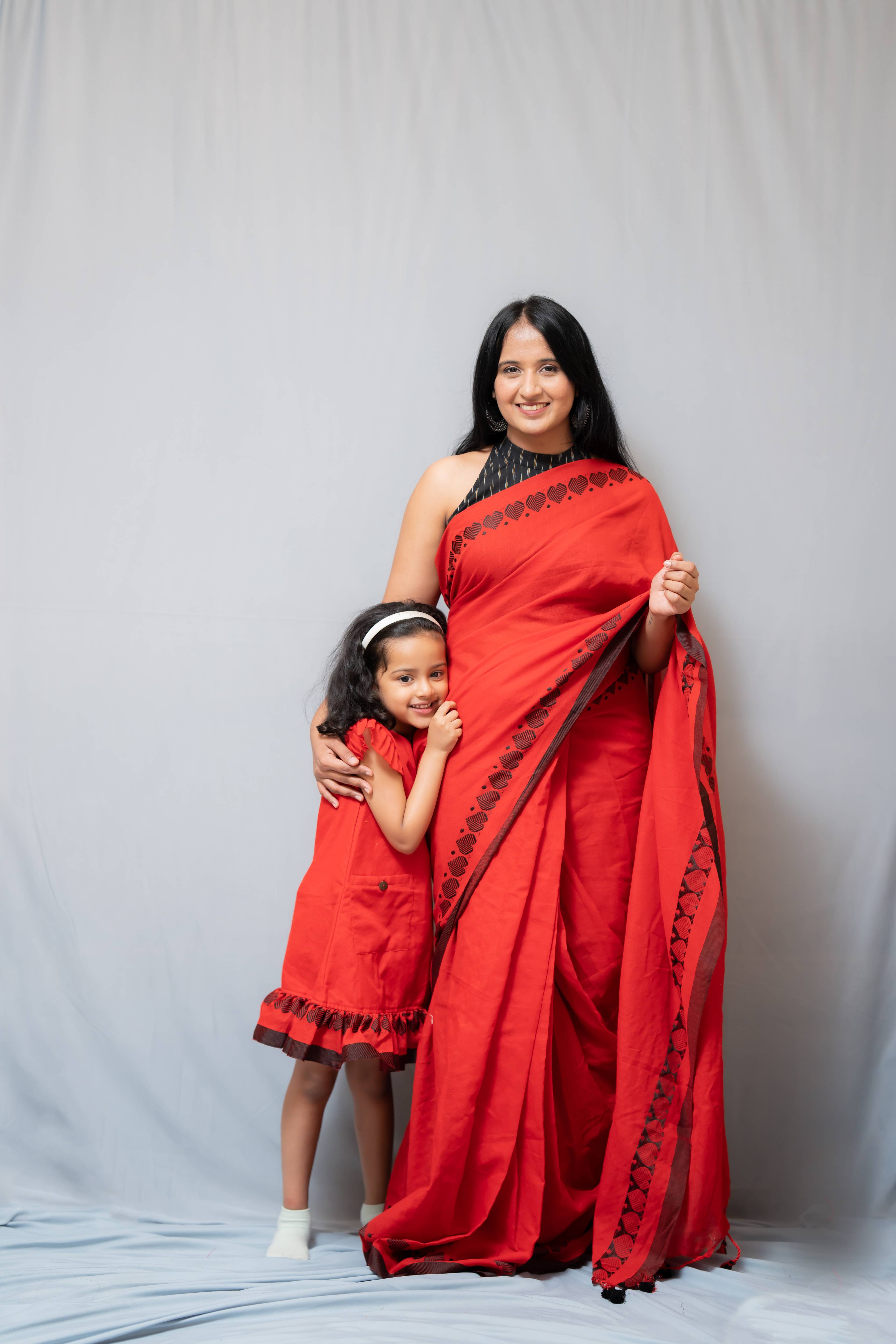 Aanchal - 1 minute Ready-to-wear saree in Red heart Khadi fabric