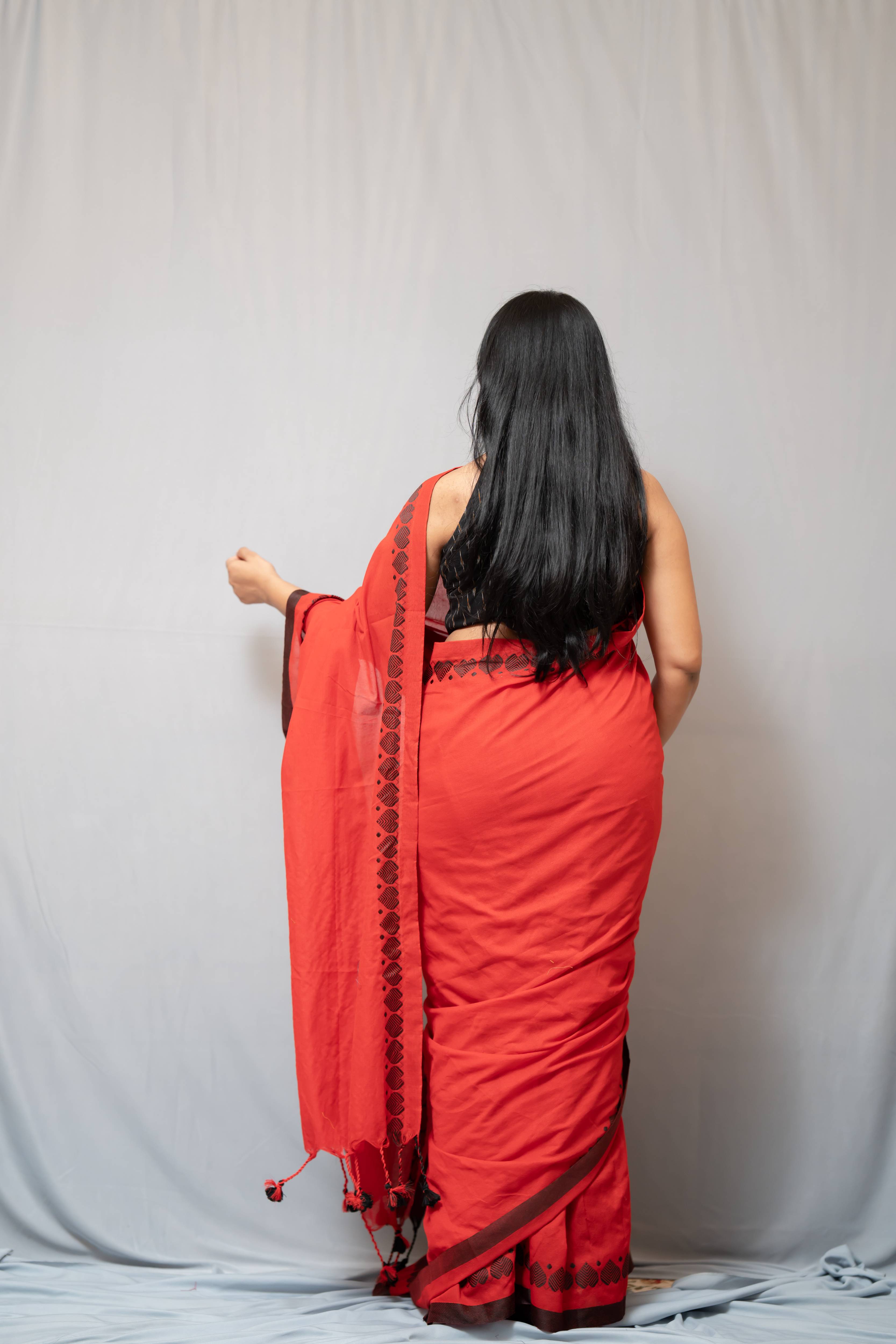 Aanchal - 1 minute Ready-to-wear saree in Red heart Khadi fabric