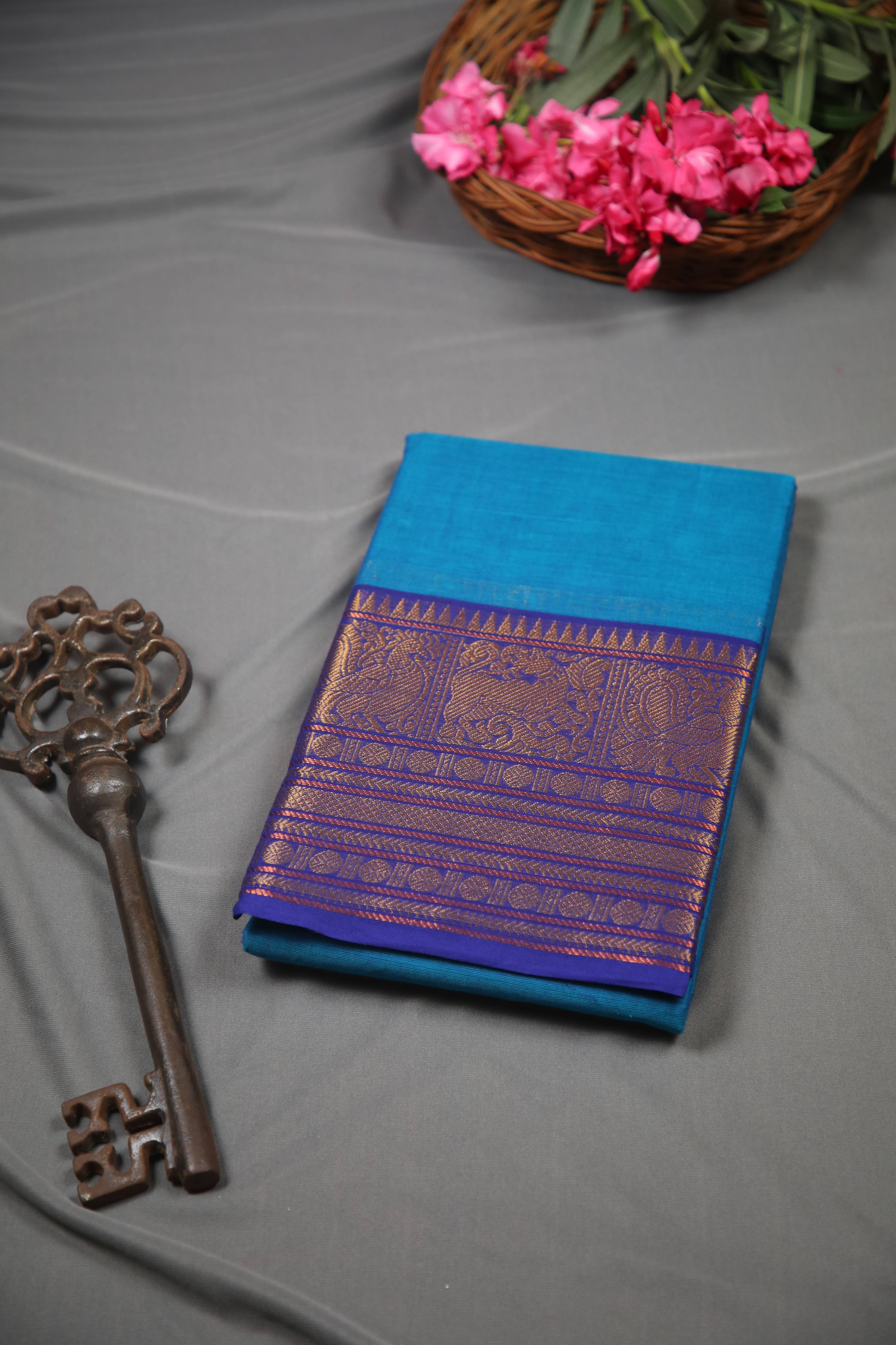 Varnam - 1 minute Ready-to-wear saree in Blue color in Kanchi Cotton