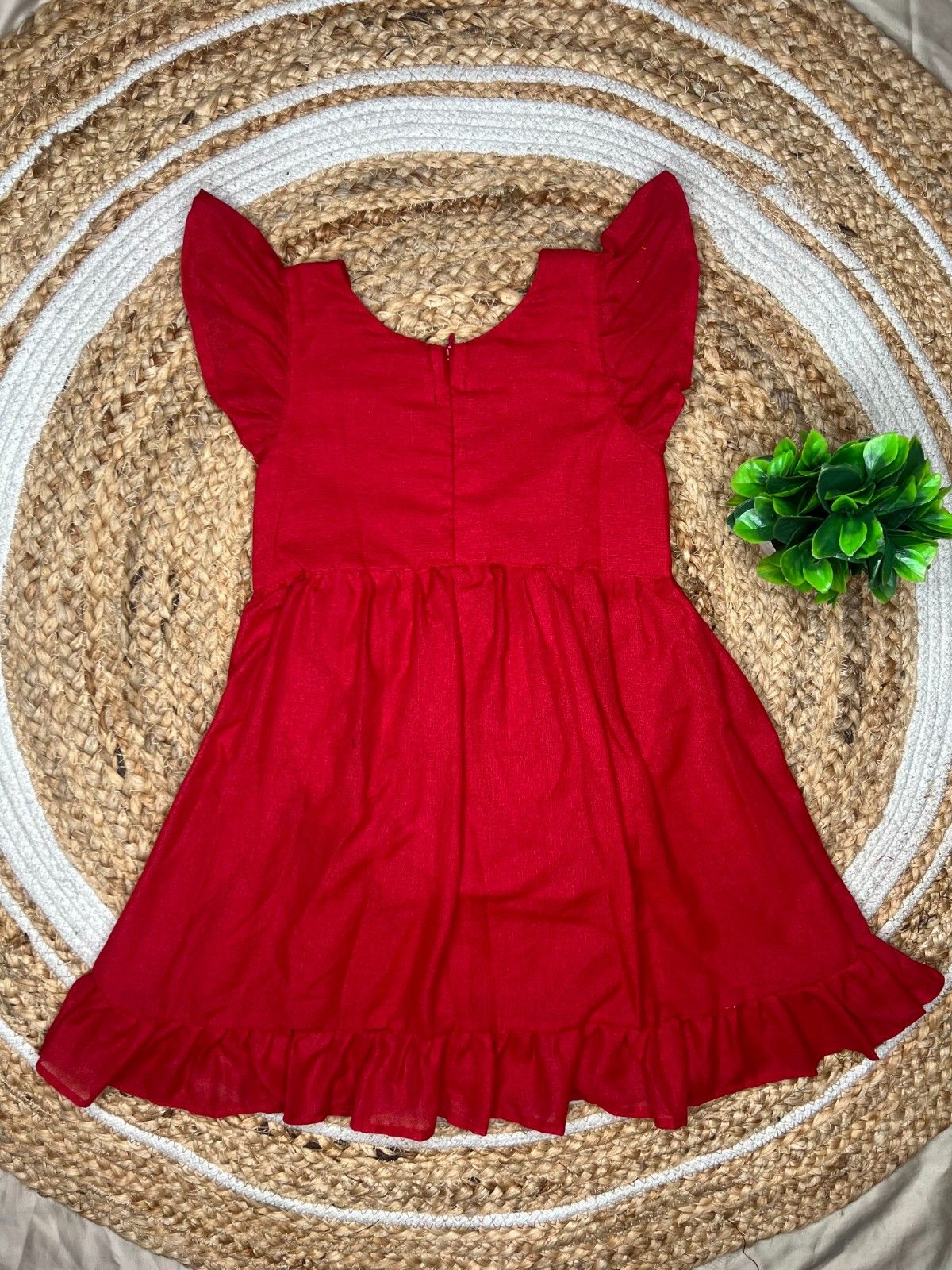 Daisy- Frock Rompers in Red heart in Khadi fabric