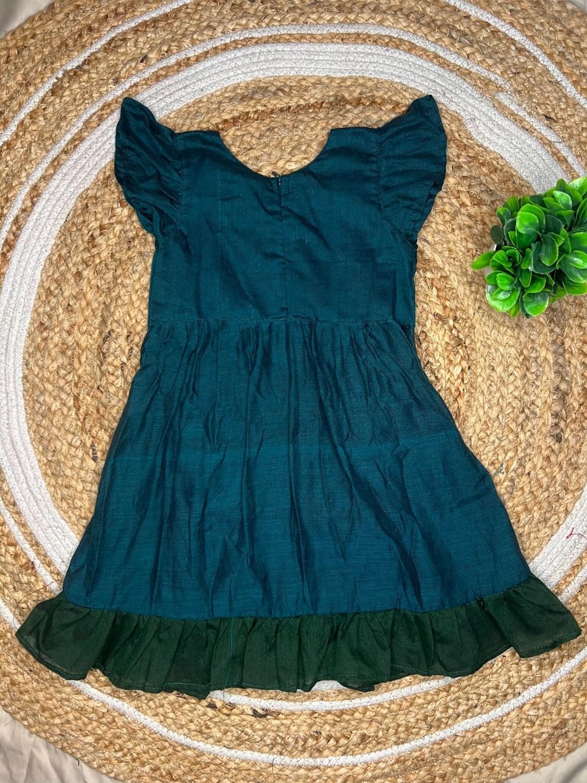 Daisy- Frock Rompers in Teal with green in Khadi fabric