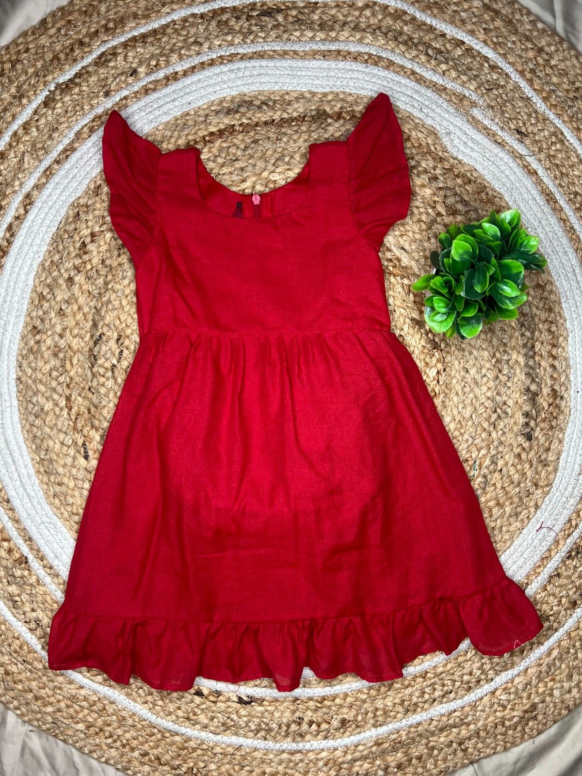 Daisy- Frock Rompers in Red heart in Khadi fabric