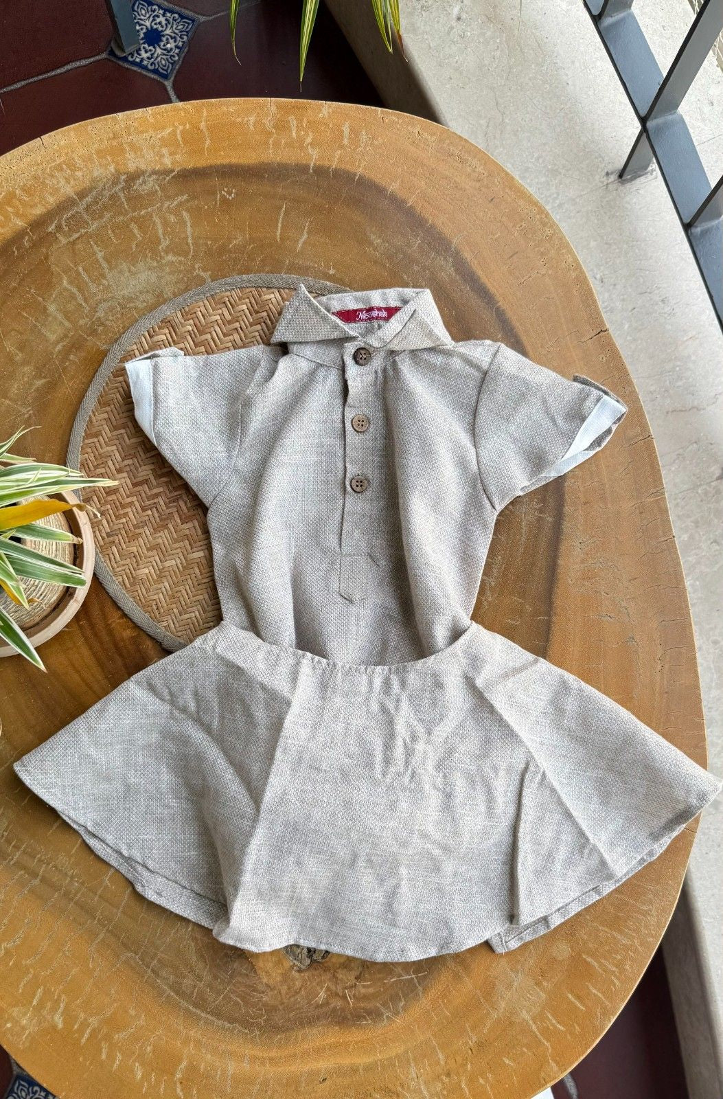 Style Angel - Onesie Collared Rompers with skirt in beige Co-Jute