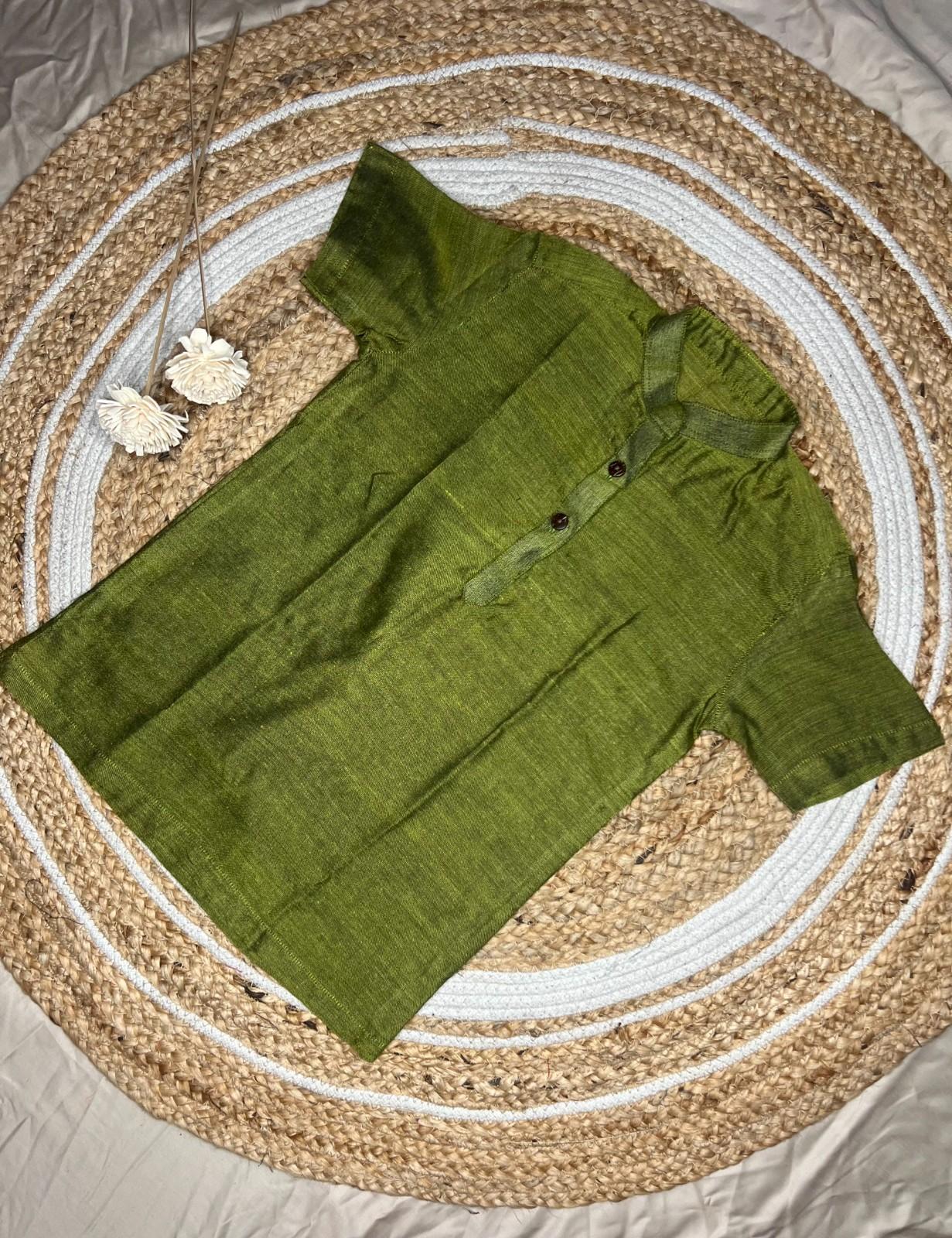 Prithvi - Classic Short Kurta in Green khadi fabric