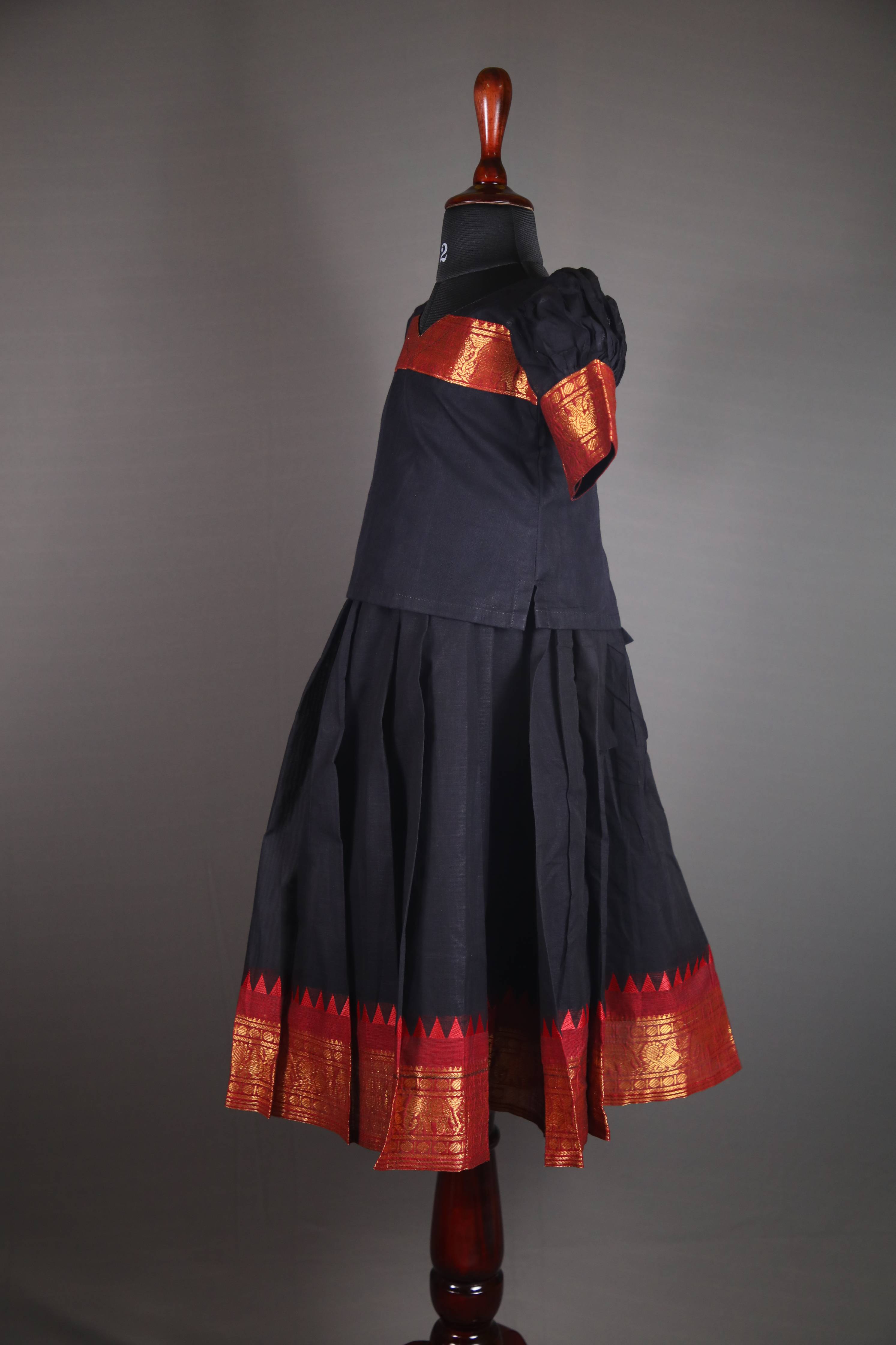 Siya - Pavada sattai in kanchi cotton in Mustard Black color