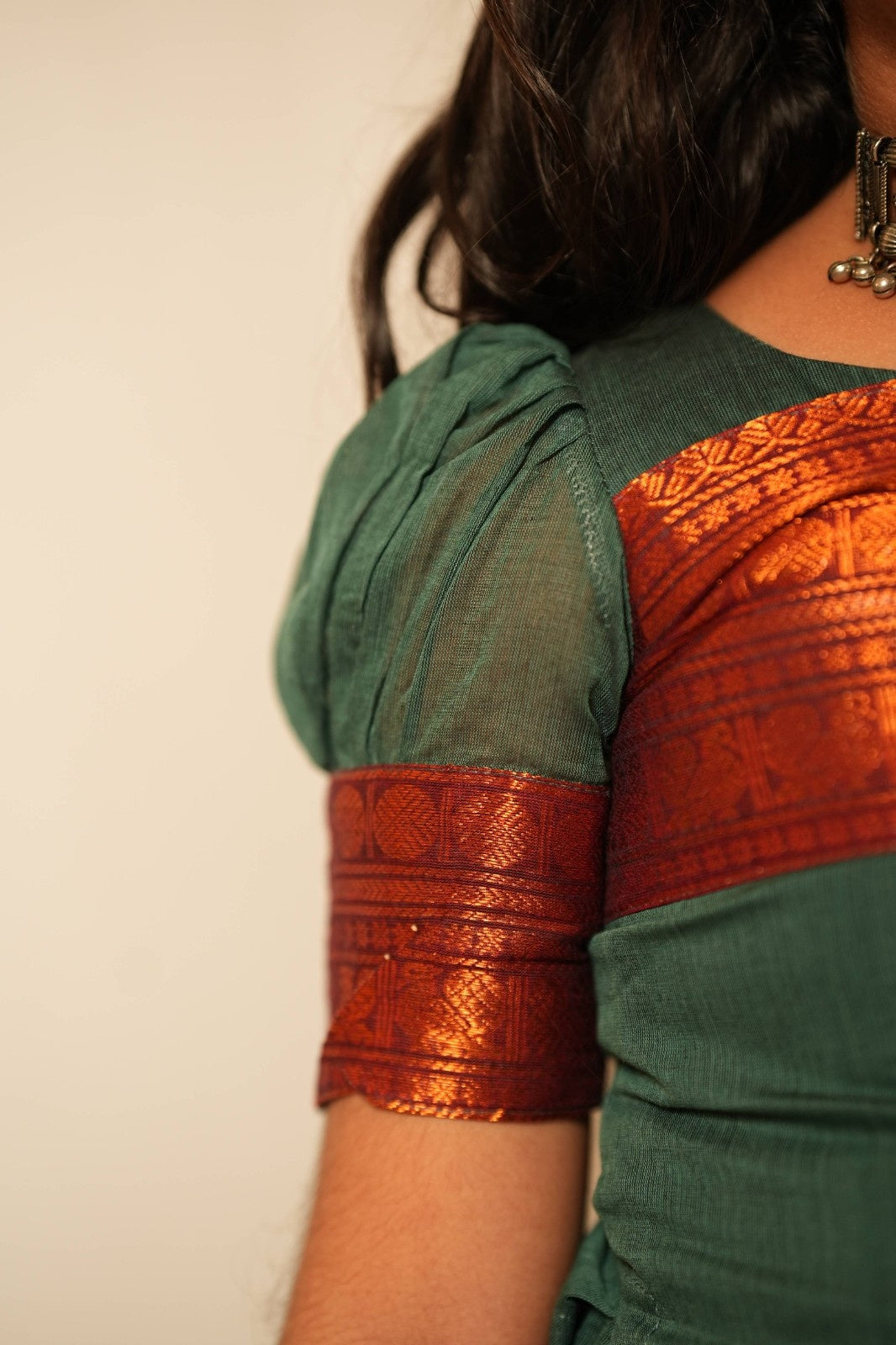 Siya - Pavada sattai in kanchi cotton in Teal color