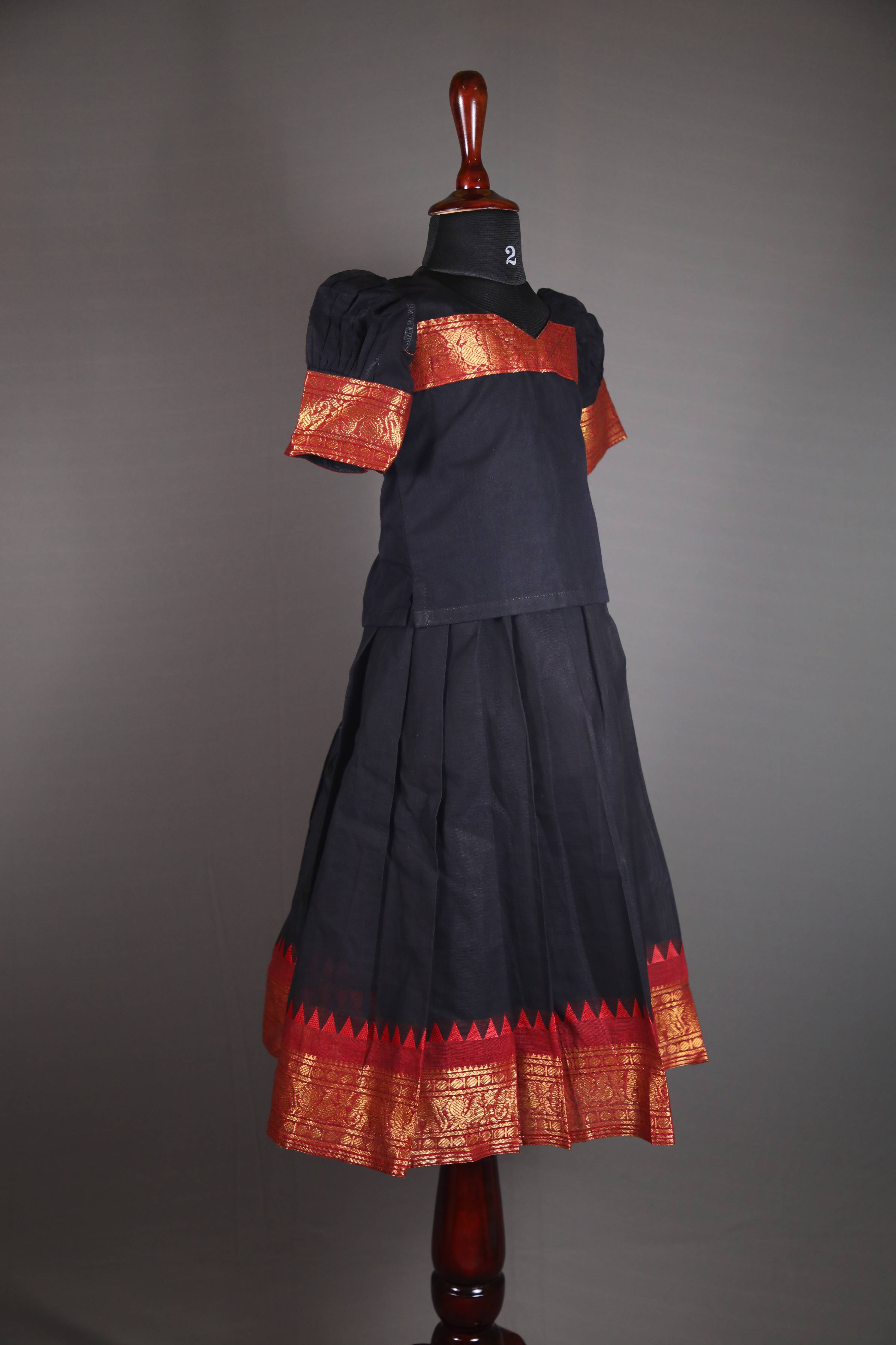 Siya - Pavada sattai in kanchi cotton in Mustard Black color