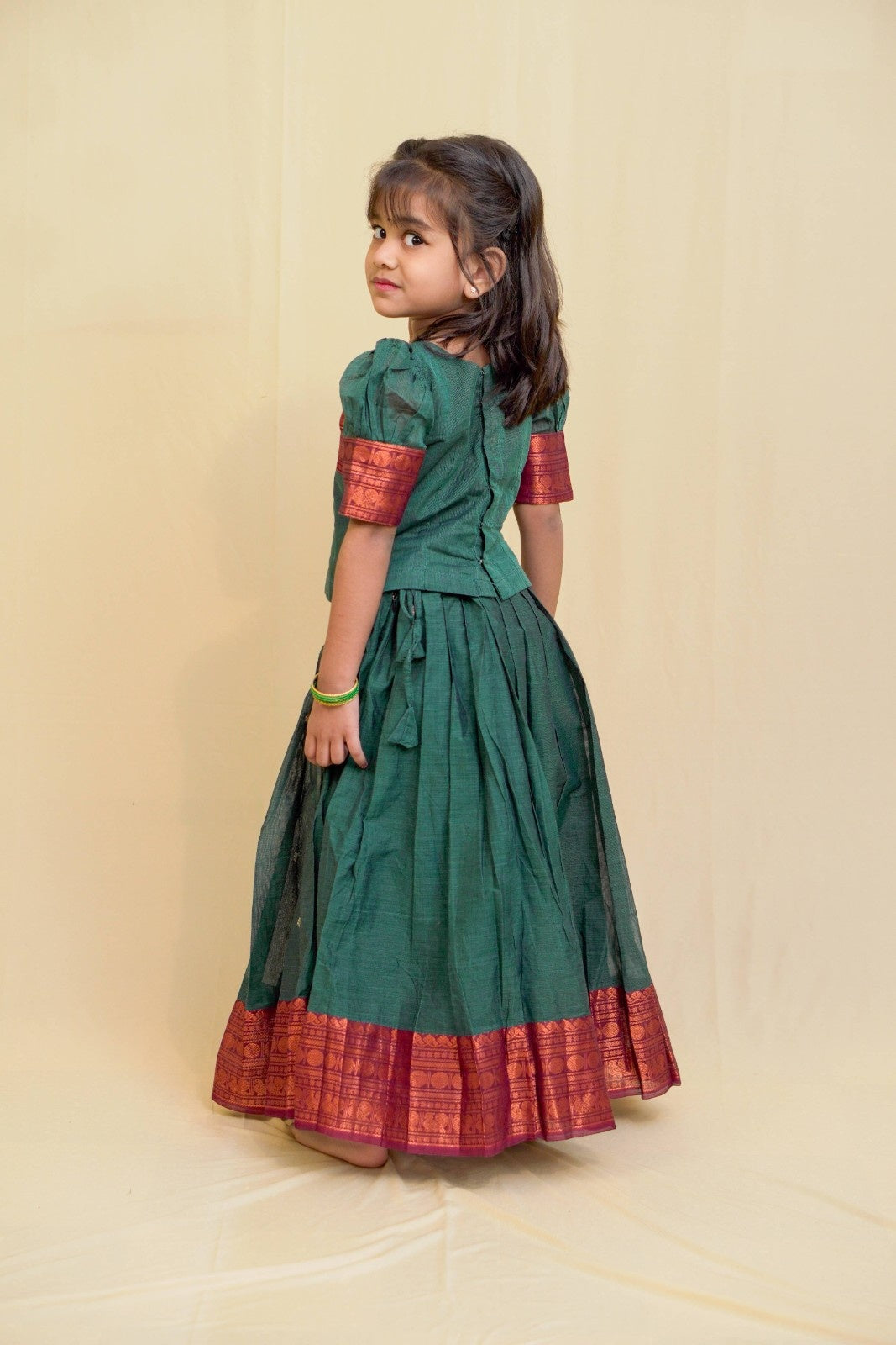 Siya - Pavada sattai in kanchi cotton in Teal color