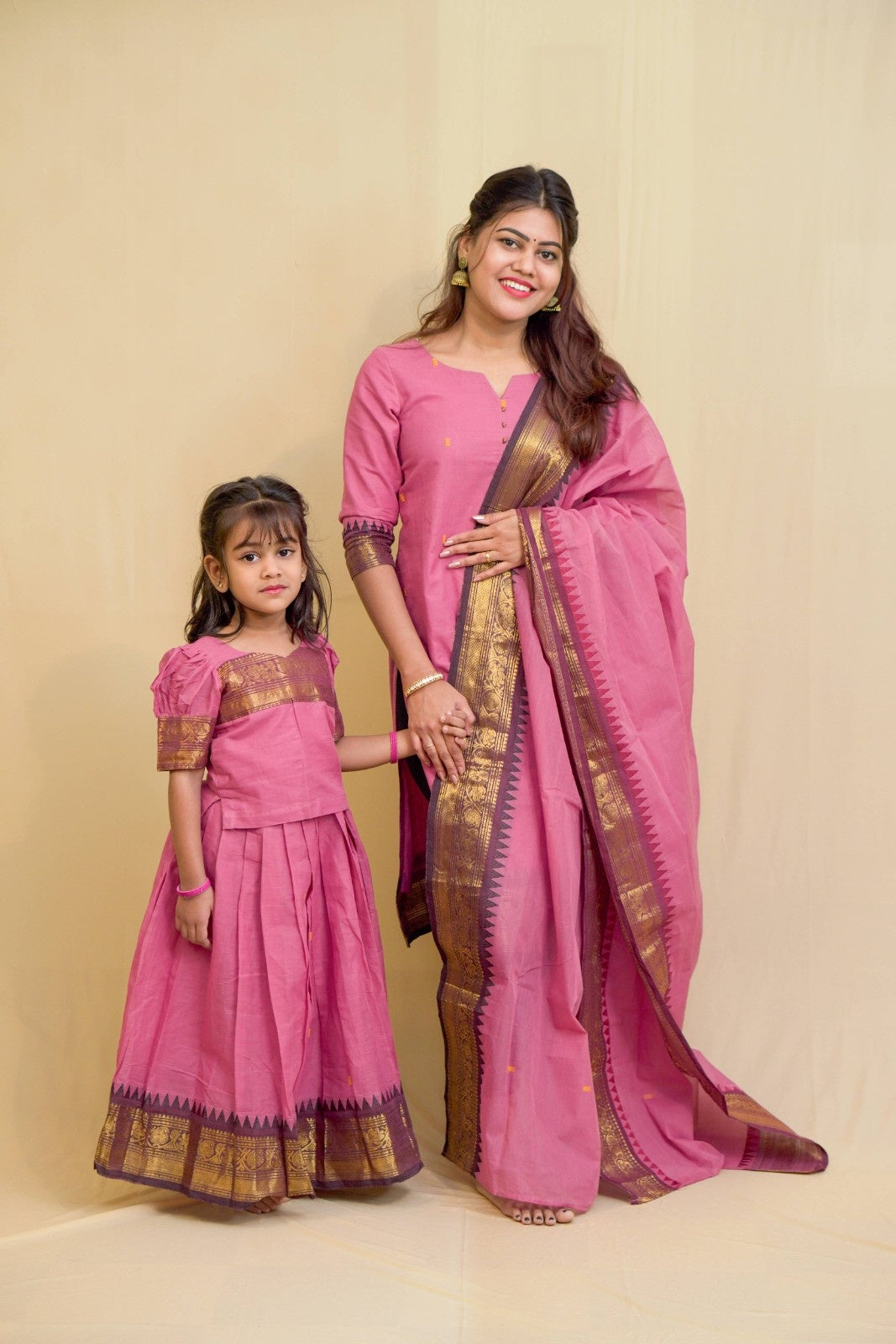 Siya - Pavada sattai in kanchi cotton in Onion pink color