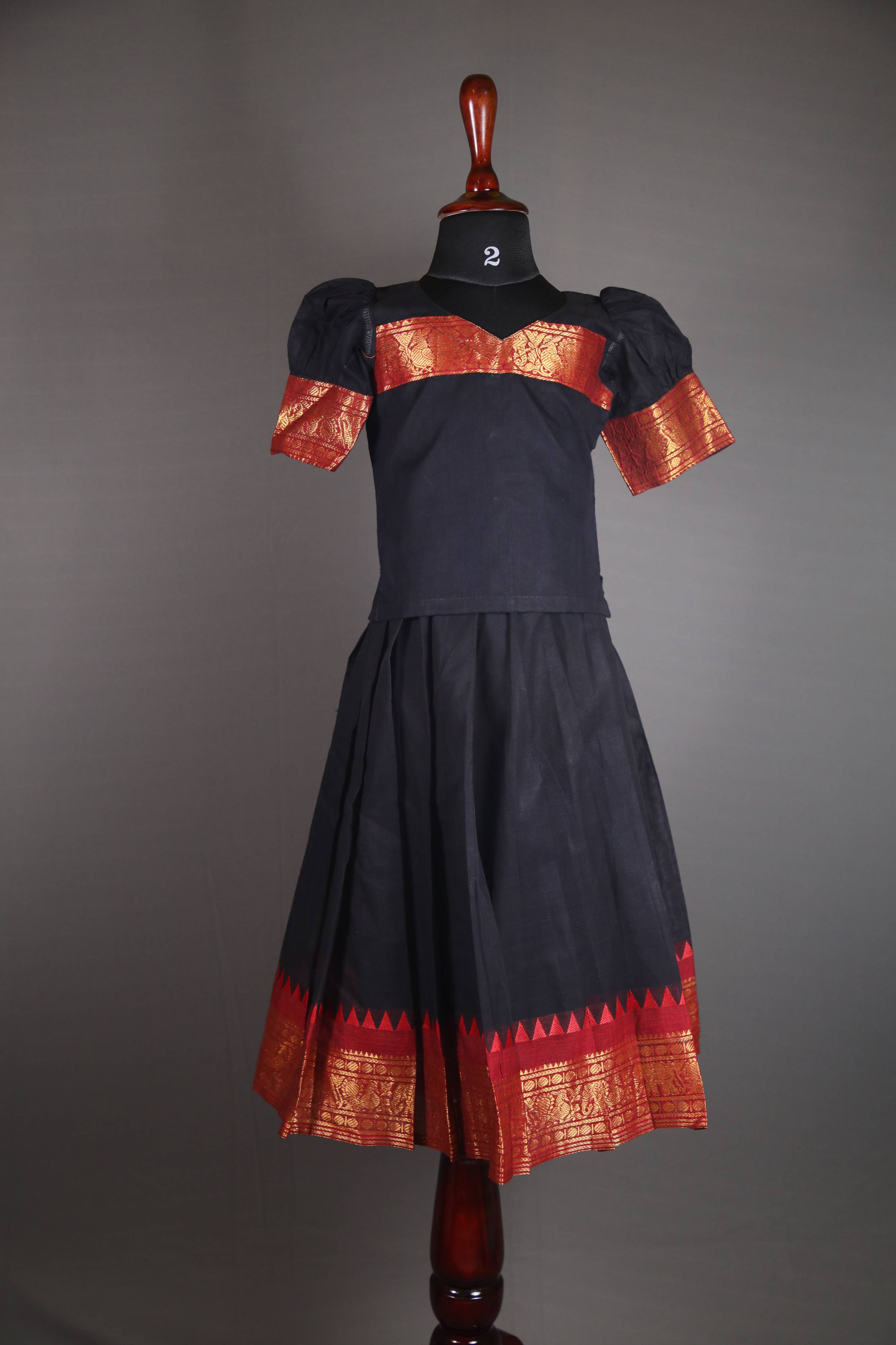 Siya - Pavada sattai in kanchi cotton in Mustard Black color