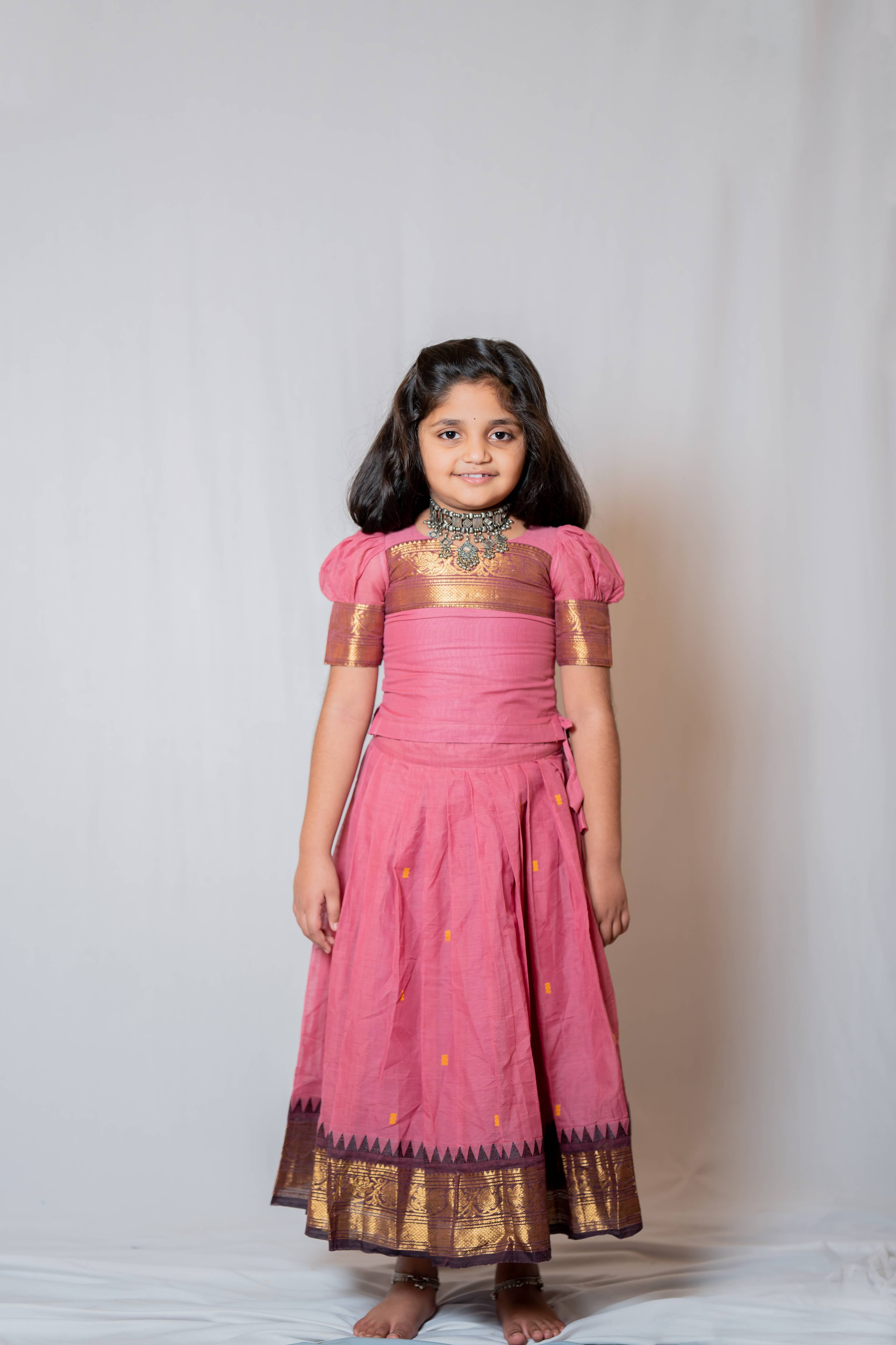 Siya - Pavada sattai in kanchi cotton in Onion pink color