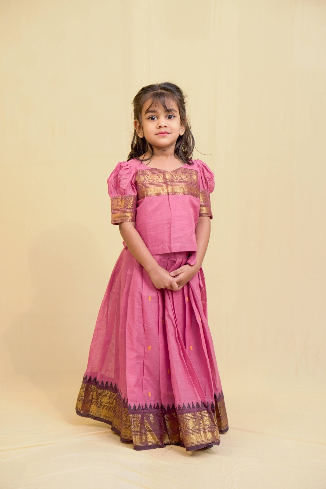 Siya - Pavada sattai in kanchi cotton in Onion pink color