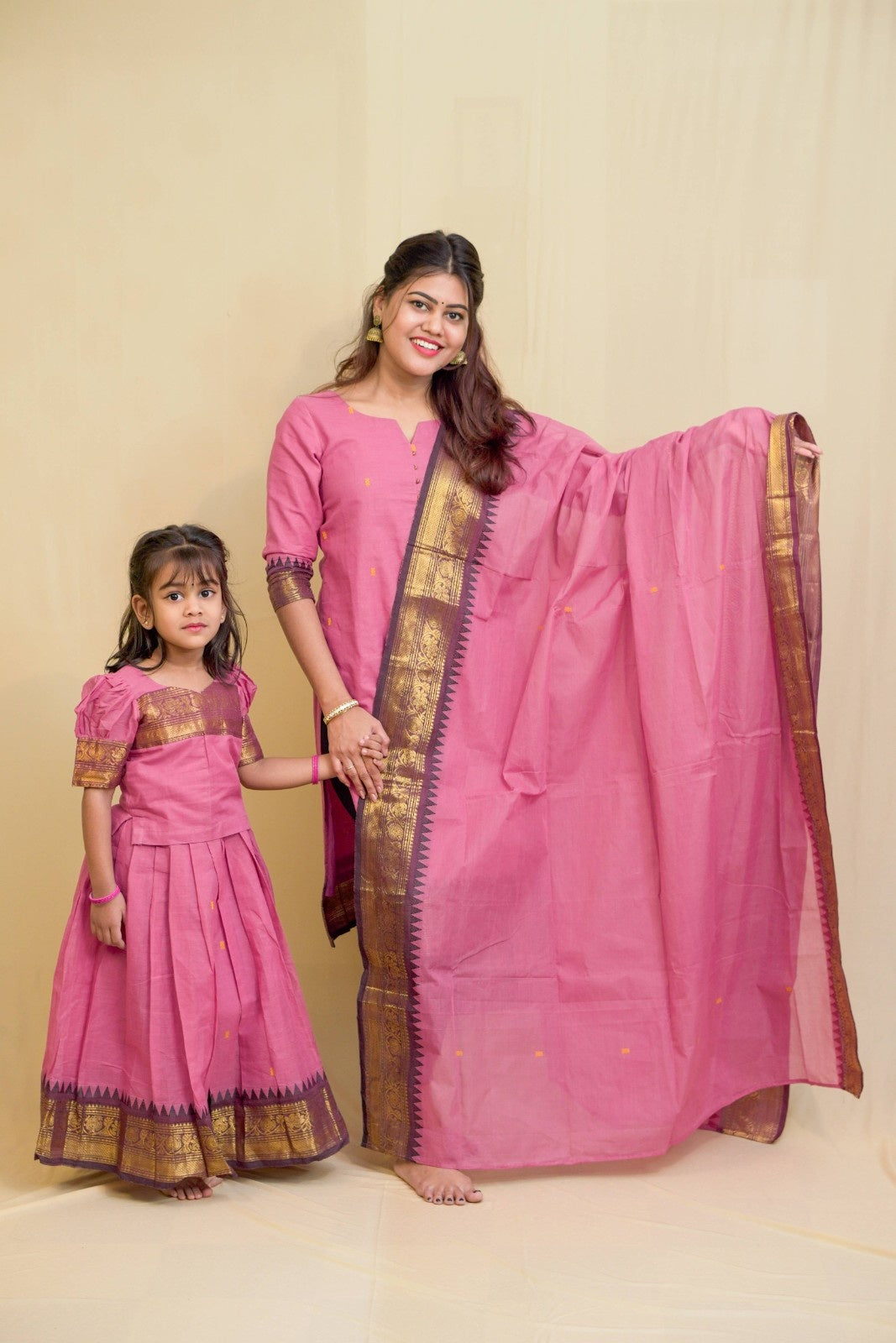 Siya - Pavada sattai in kanchi cotton in Onion pink color