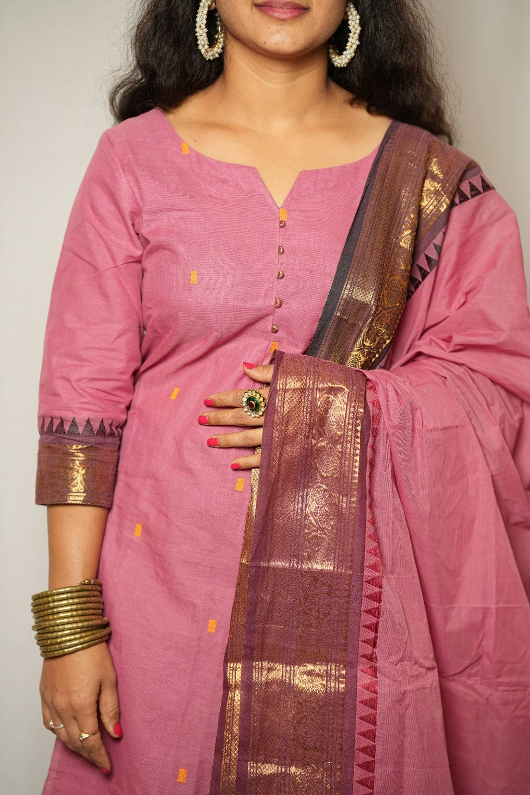 Geet - Kurti with dupatta in pure kanchi cotton in Onion pink color