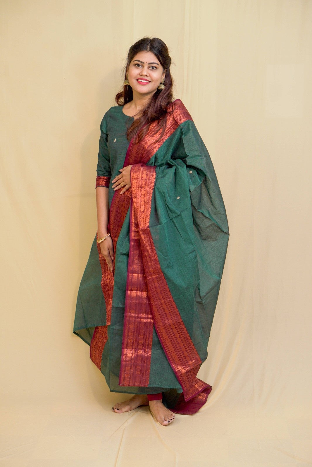 Geet - Kurti with dupatta in pure kanchi cotton in Teal color